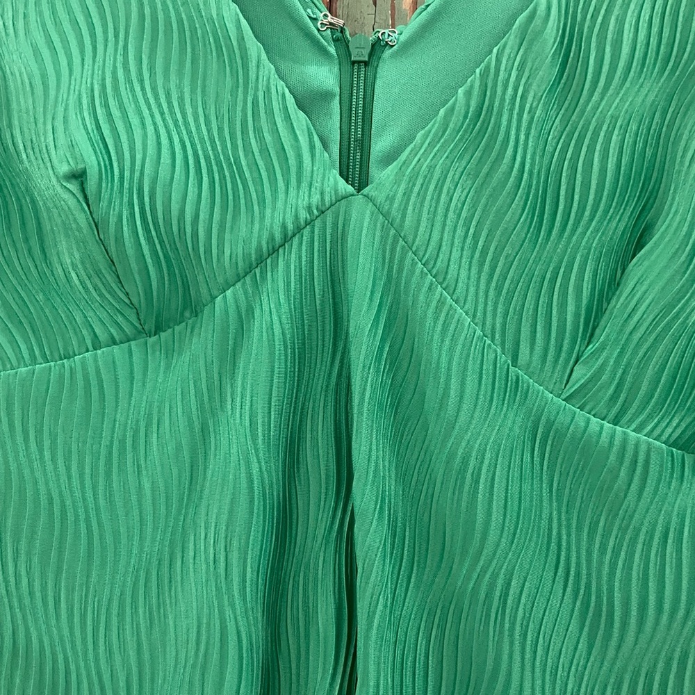 Green long dress, very comfortable.